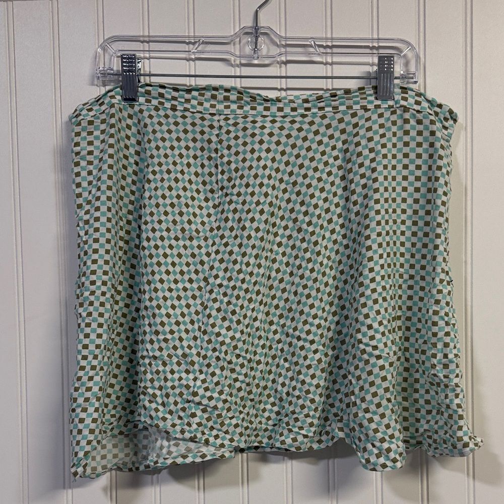 SO green white blue checkered mini skirt flowy lightweight junior's L
